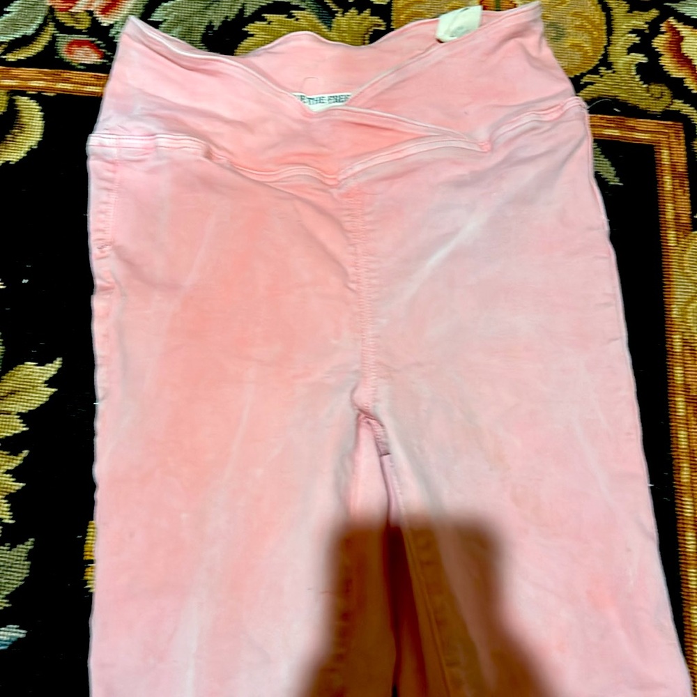Pink pull on flare free people trousers